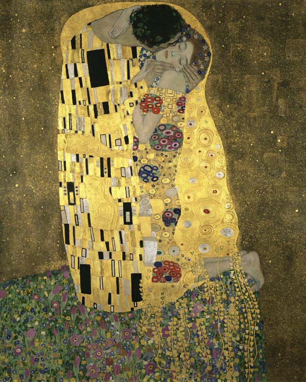 Gustav Klimt, Il bacio (1907-1908), olio su tela. Vienna, Belvedere